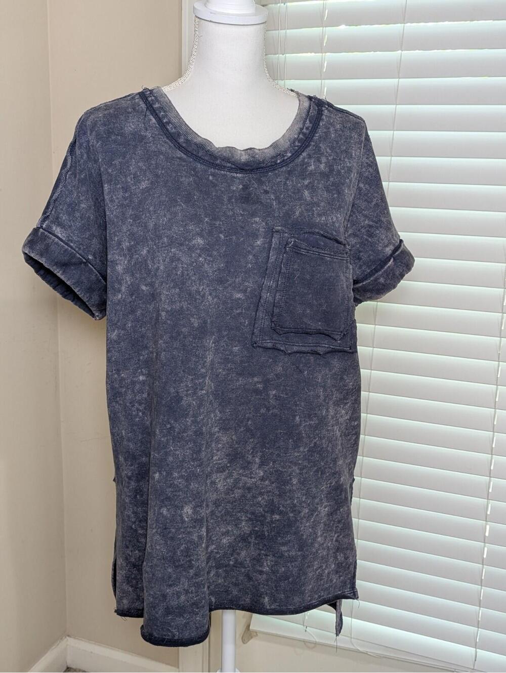 Women's Zenana Blue Mineral Wash Oversized Shirt High-low Medium Street Core